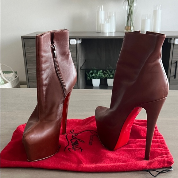 Christian Louboutin Shoes - Christian Louboutin Brown Leather Platform Ankle Boots with Red Sole